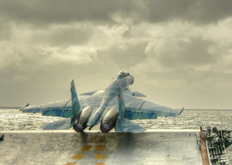 Fighter Jet on Aircraft Carrier — Gray