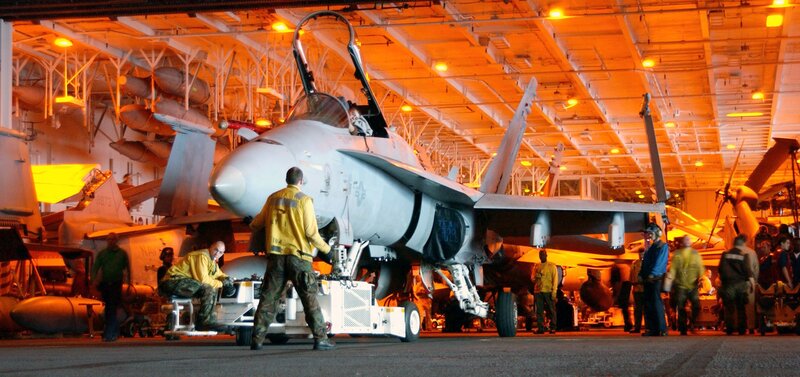 Fighter Jet on Aircraft Carrier — Orange, Industrial