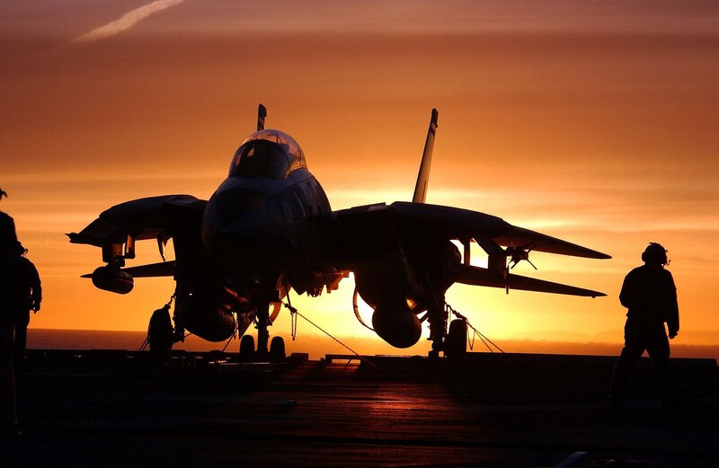 Fighter Jet on Aircraft Carrier — Orange