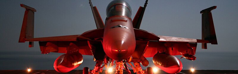 Fighter Jet on Aircraft Carrier — Red, Dramatic