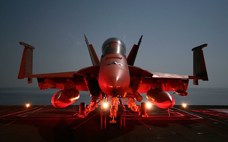 Fighter Jet on Aircraft Carrier — Red