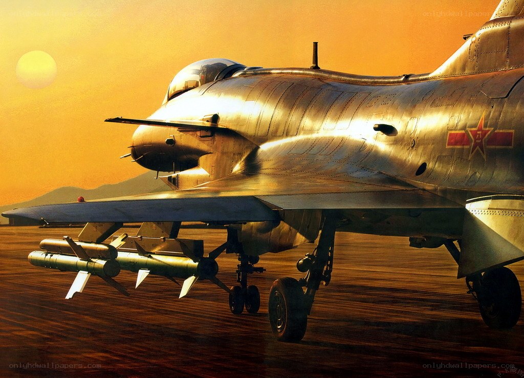 Fighter jet on runway at sunset