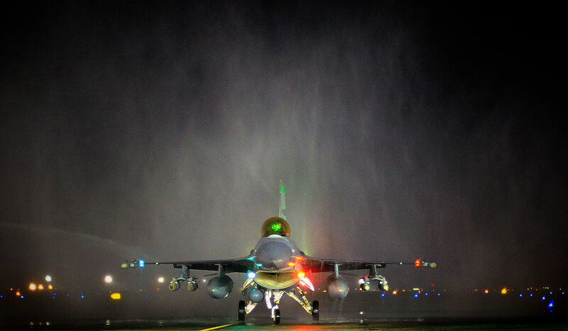 Fighter Jet on Runway — Black, Dramatic, Night