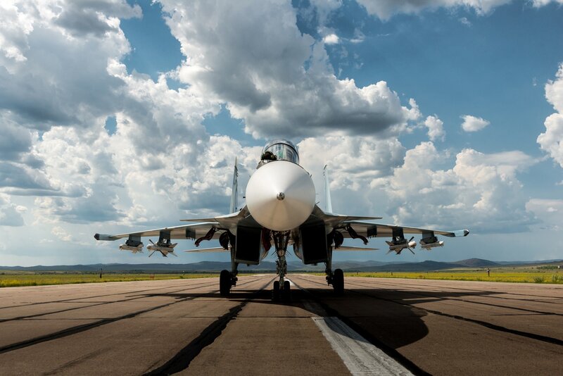 Fighter Jet on Runway — Blue, Dramatic, Afternoon, Photograph