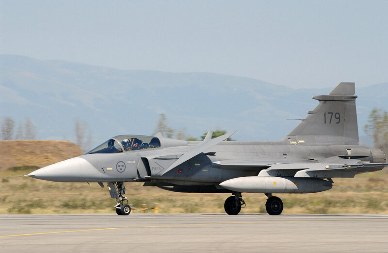 Fighter Jet on Runway — Gray, Calm, Afternoon, Photograph, Mountains
