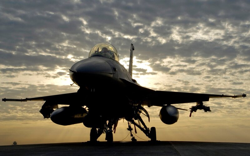 Fighter Jet on Runway — Gray, Dramatic, Sunset, Photograph