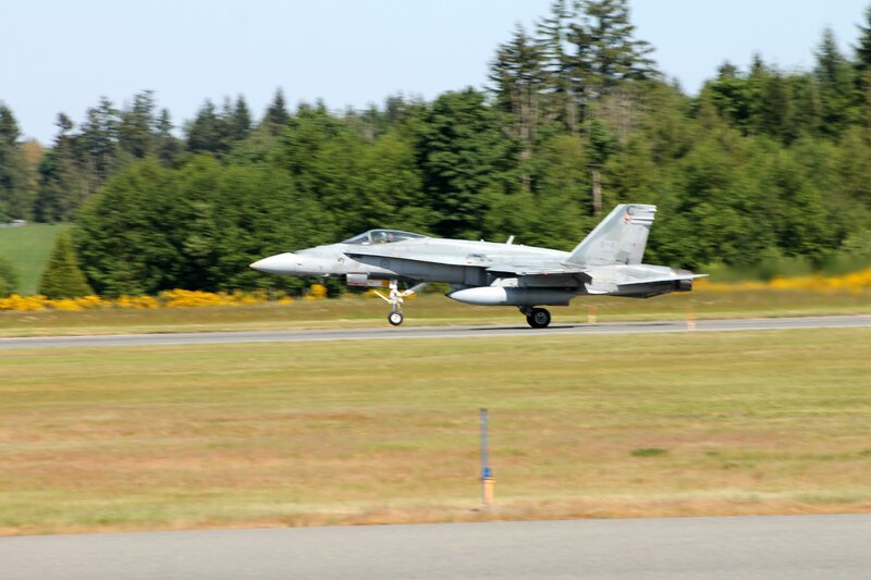 Fighter Jet on Runway — Green, Dynamic, Afternoon
