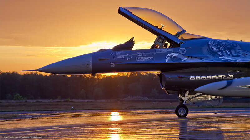 Fighter Jet on Runway — Orange, Dramatic, Sunset, Photograph