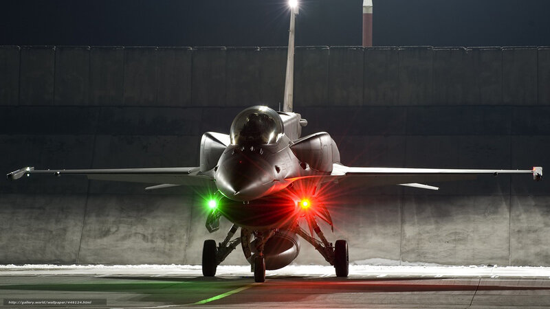 Fighter Jet on Tarmac — Black, Dramatic, Night, Photograph, Lights