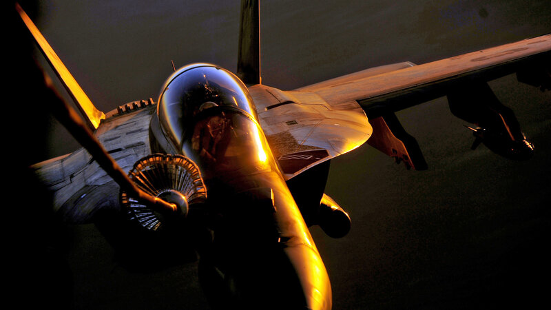 Fighter Jet on Tarmac — Black, Dramatic, Night, Photograph