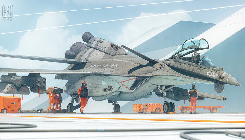 Fighter Jet on Tarmac — Gray, Dramatic, Afternoon, Digital Art