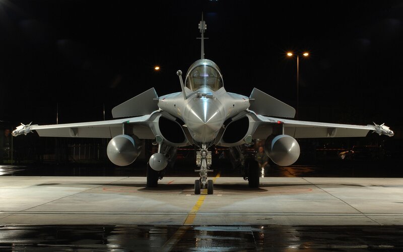 Fighter Jet on Tarmac — Gray, Dramatic, Night, Photograph, Aircraft