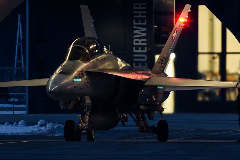 Fighter Jet on Tarmac — Gray, Dramatic, Night, Photograph