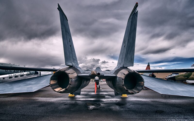 Fighter Jet on Tarmac — Gray, Dramatic, Photograph, Aircraft, Clouds