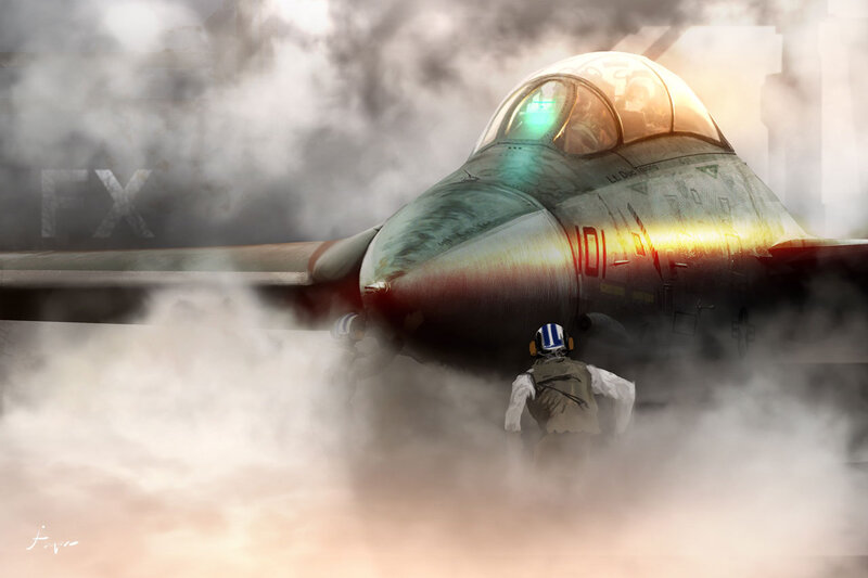 Fighter Jet on Tarmac — Gray, Dramatic, Sunset