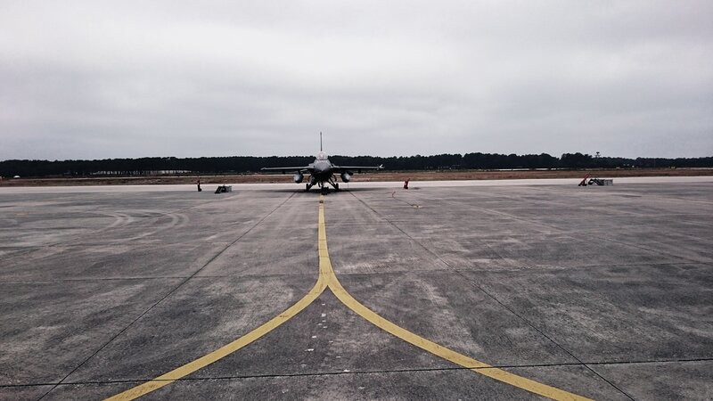Fighter Jet on Tarmac — Gray, Overcast