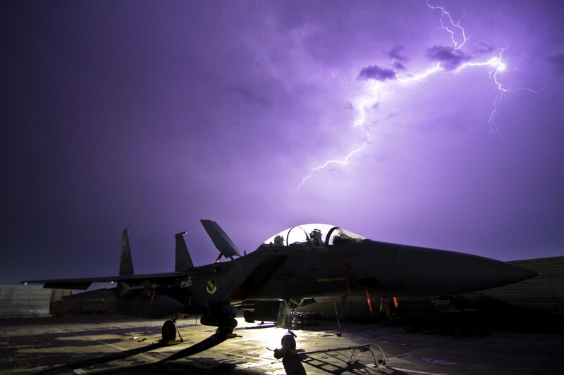 Fighter Jet on Tarmac — Purple, Dramatic