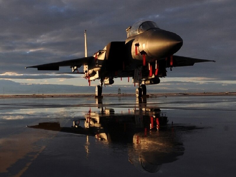 Fighter Jet on Wet Tarmac