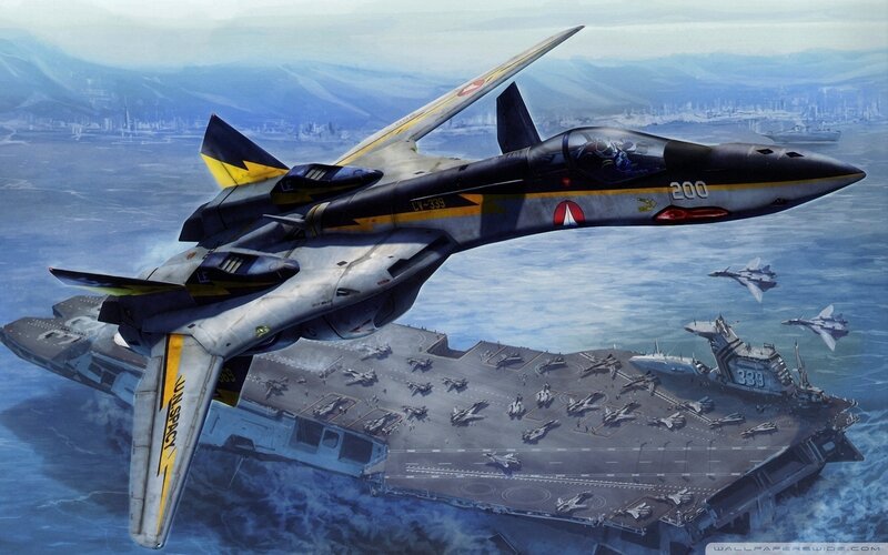 Fighter Jet over Carrier — Blue