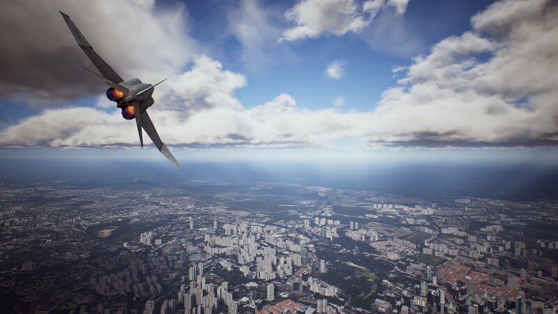 Fighter Jet over City — Blue