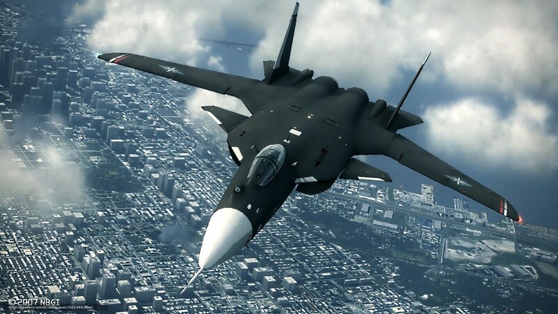 fighter jet over city