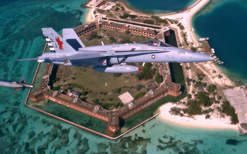 Fighter Jet over Fort — Blue