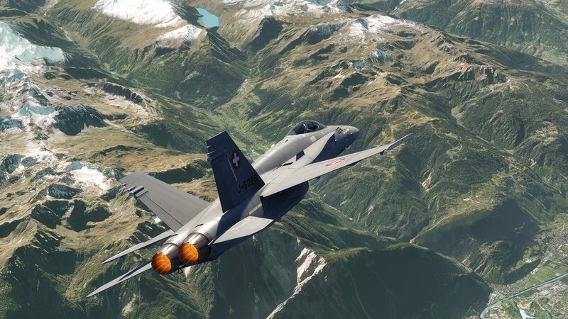 Fighter Jet over Mountains — Gray