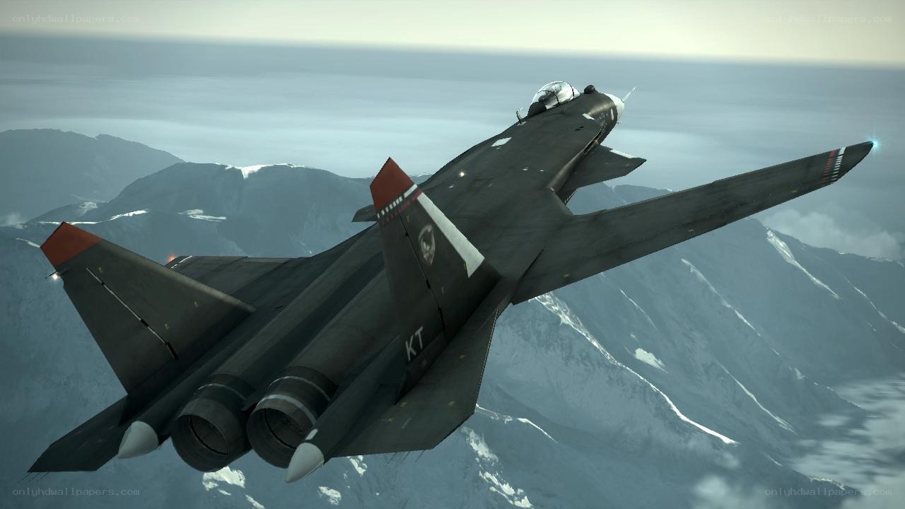 fighter jet over mountains