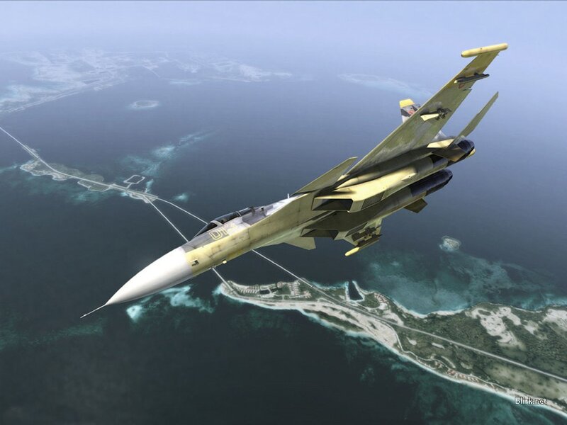 Fighter Jet over Ocean — Green