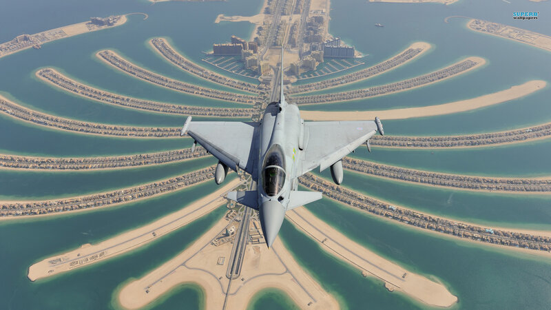 Fighter Jet over Palm Island — Gray
