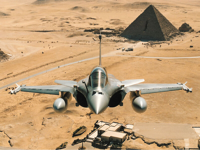 Fighter Jet over Pyramids