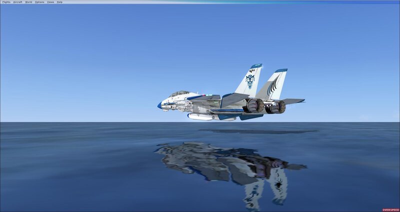 Fighter Jet over Water — Blue