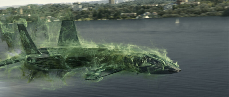 Fighter Jet over Water — Green