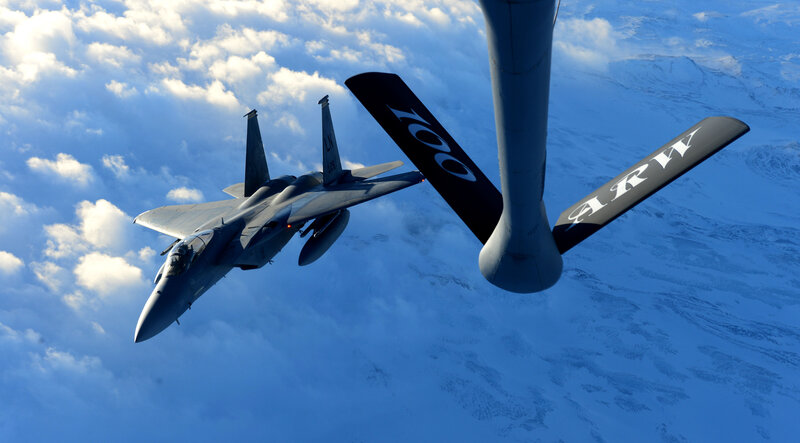 Fighter Jet Refueling — Blue, Dramatic