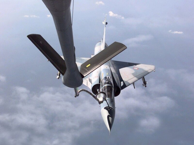 Fighter Jet Refueling — Gray, Dramatic, Photograph, Aircraft, Aerial Refueling