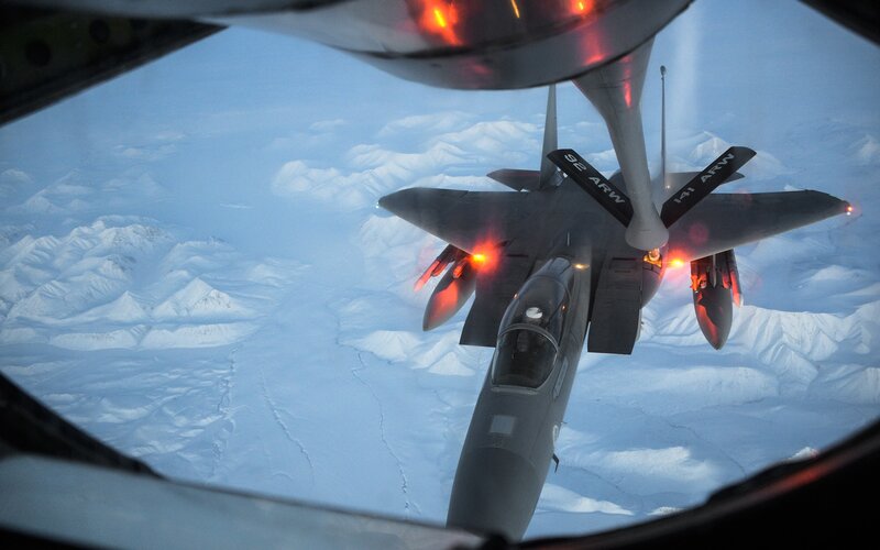 Fighter Jet Refueling — Gray, Dramatic, Winter