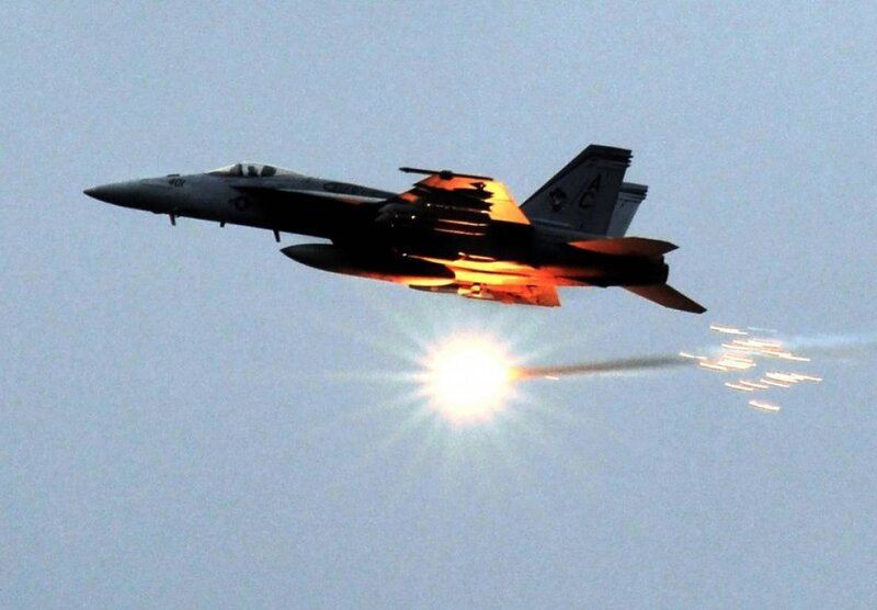 Fighter Jet Releasing Flares — Blue