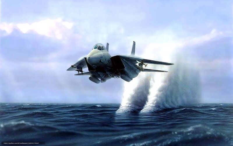 Fighter Jet Taking Off — Blue, Dramatic, Digital Art, Ocean, Sky
