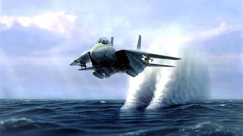 Fighter Jet Taking Off — Blue, Dramatic, Digital Art