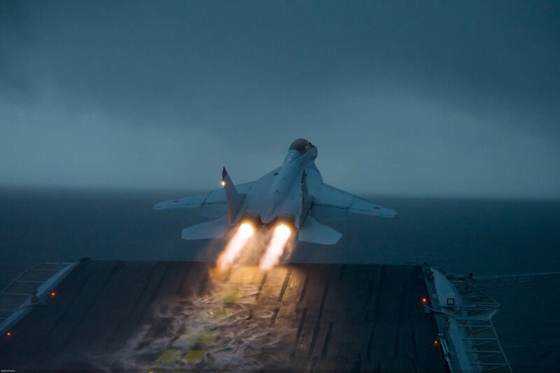 Fighter Jet Taking Off — Blue, Dramatic, Night, Photograph