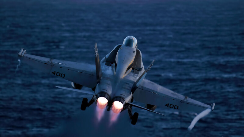 Fighter Jet Taking Off — Blue, Dramatic, Night