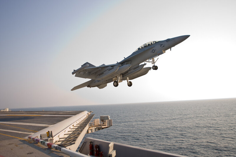 Fighter Jet Taking Off — Gray, Dramatic, Afternoon, Photograph, Aircraft Carrier, Ocean