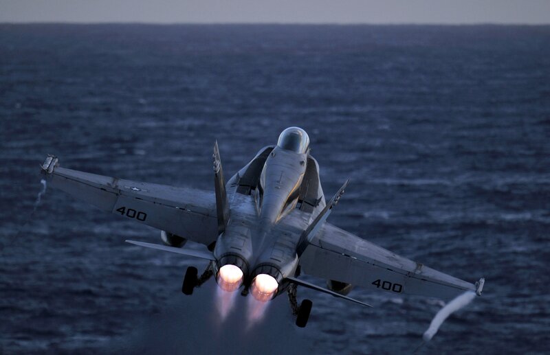 Fighter Jet Taking Off — Gray, Dramatic, Night, Photograph