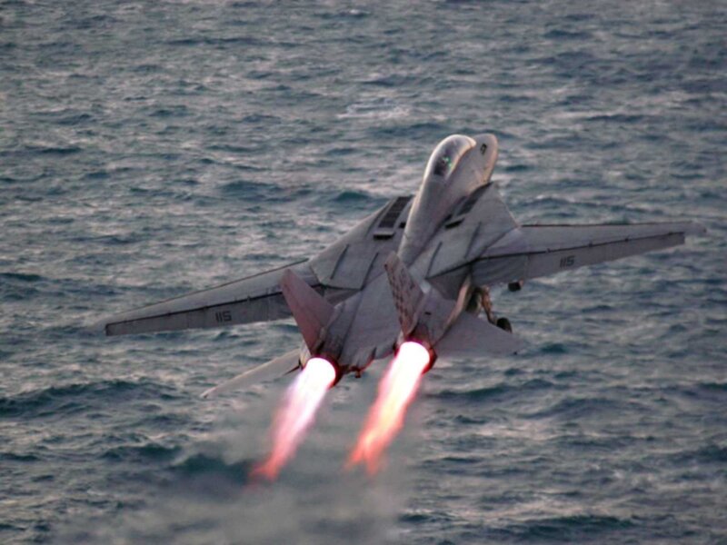 Fighter Jet Taking Off — Gray, Dramatic, Photograph, Ocean