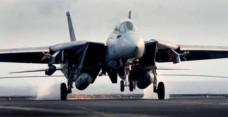Fighter Jet Taking Off — Gray, Dramatic, Photograph, Sparks