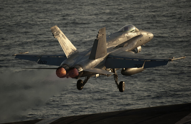 Fighter Jet Taking Off — Gray, Dramatic, Sunset