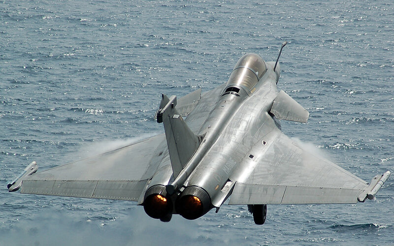 Fighter Jet Taking Off — Gray, Dynamic, Afternoon, Photograph, Ocean