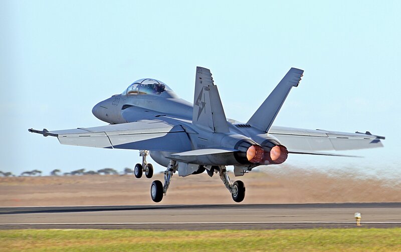 Fighter Jet Taking Off — Gray, Dynamic, Afternoon, Photograph, Runway, Sky
