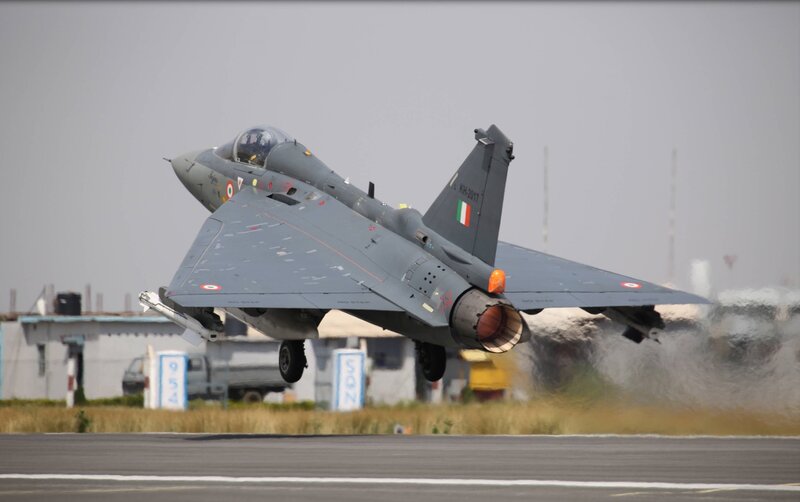 Fighter Jet Taking Off — Gray, Dynamic, Afternoon, Photograph, Runway, Smoke