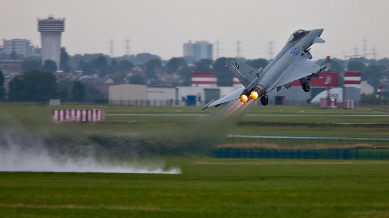 Fighter Jet Taking Off — Green, Dramatic, Morning, Photograph